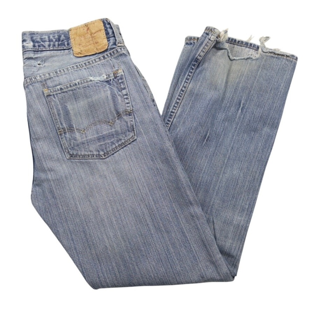 Vintage Frayed American Eagle Jeans Men 32x30 Slim Straight Distressed Denim